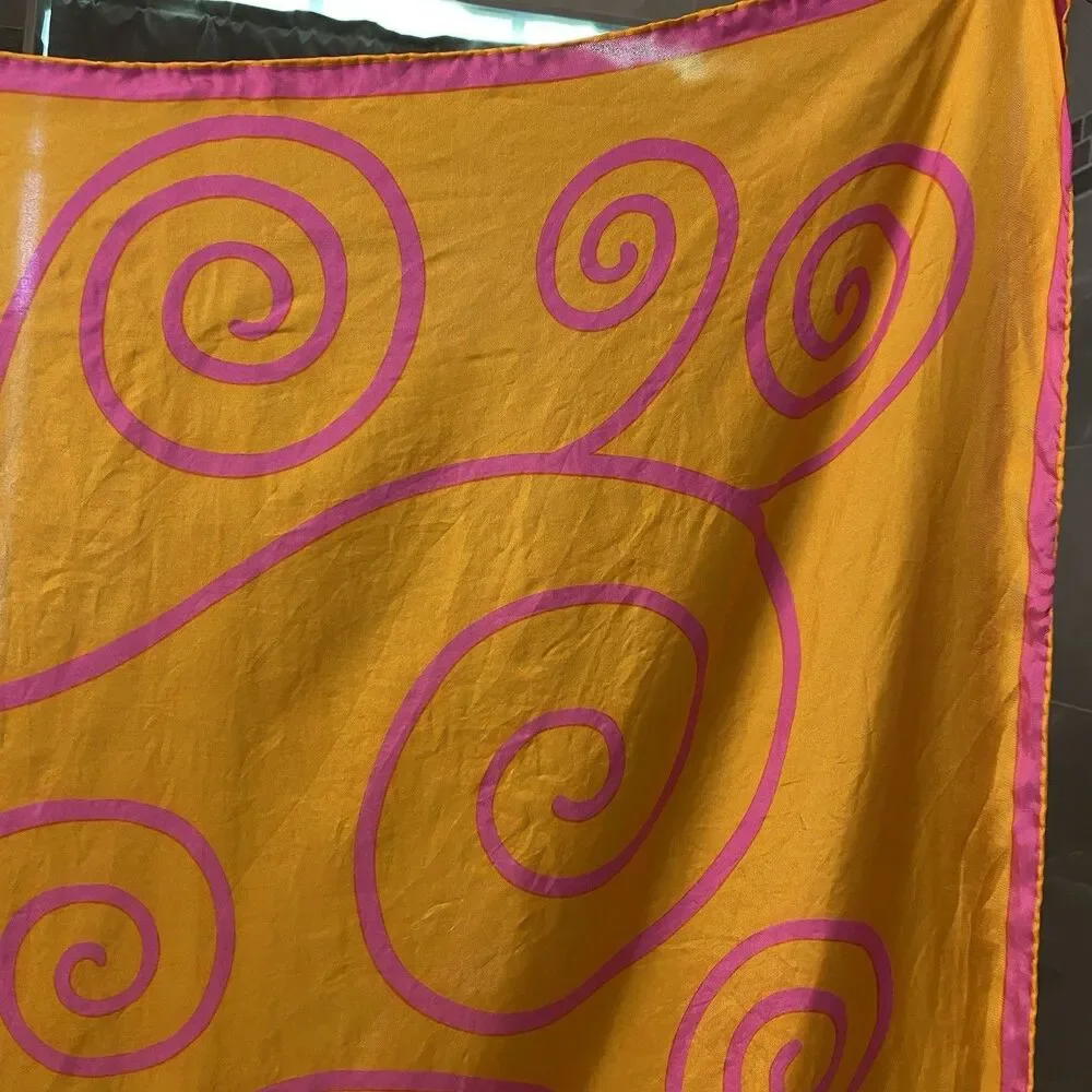 VTG Rudi Gernreich Swirl Silk Scarf Square 30x30 Mod 60s Orange Pink Designer